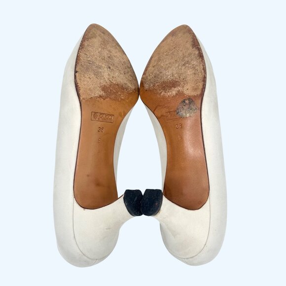 VINTAGE GUCCI IVORY ITALIAN LEATHER HEELS PUMPS SZ 38 B (8) FIT LIKE 7 - Picture 9 of 10